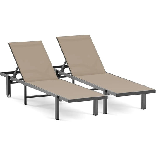 2-Pack Adjustable Outdoor Chaise Loungers with Wheels